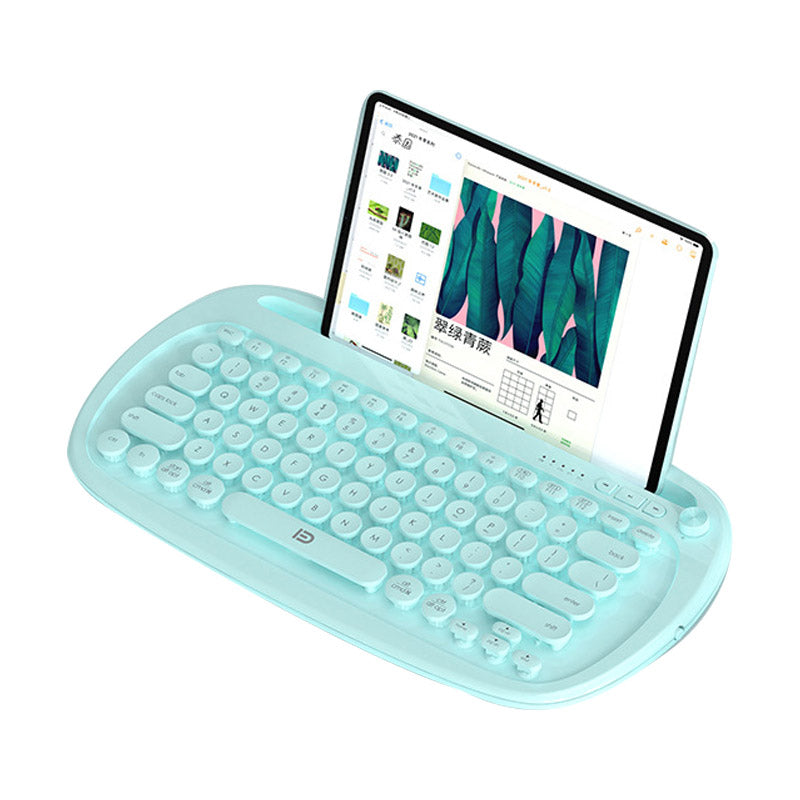 FUDE K520T Computer Laptop Keyboard Round Cap Mute 79-Key Wireless Bluetooth Keyboard with Tablet Slot Stand FUDE K520T Computer Laptop Keyboard Round Cap Mute 79-Key Wireless Bluetooth Keyboard with Tablet Slot Stand
